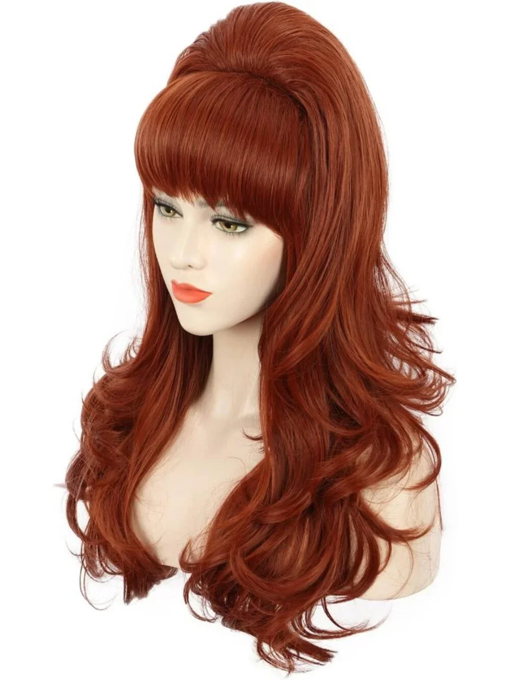 Long Wavy Ginger Auburn Wig for Women | 60s 70s Retro Big Hair Style